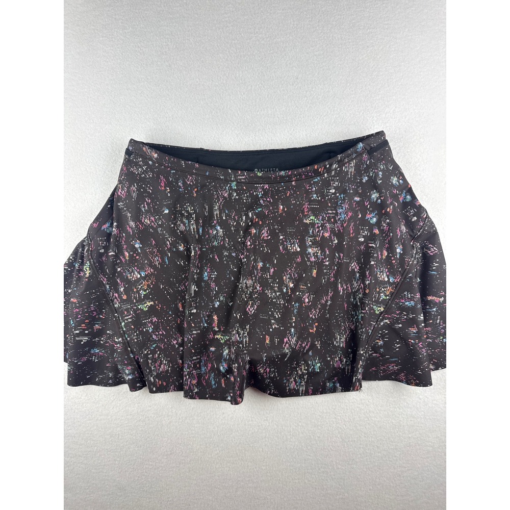 Athleta Match Point Skort Womens Medium Black Multicolor Splatter Tennis Skirt